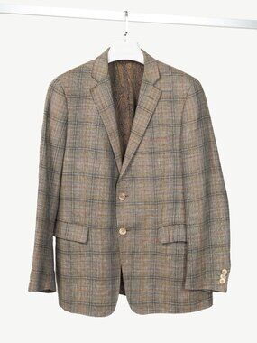 Etro Grey Plaid Flax & Wool Blazer